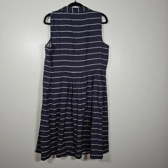 Talbots Womens Navy Blue White Striped Sleeveless Button Front Midi Dress 16 - Picture 2 of 4